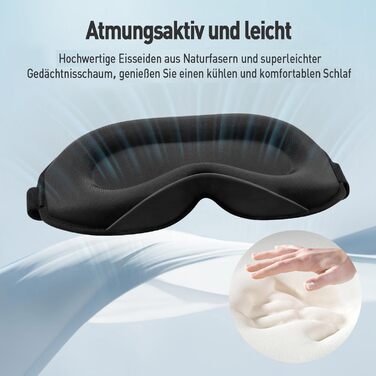 Маска для сну Umisleep для тих, хто спить на боці, з 3D-кишеньками для очей та регульованим гумовим ремінцем, блокує світло та дихає, підходить для чоловіків та жінок, для подорожей та йоги, чорна