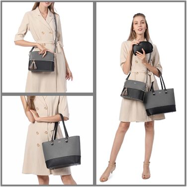 Сумка жіноча LOVEVOOK шопер шкіряний 3-в-1 сіро-чорна (C Grau-schwarz) велика містка