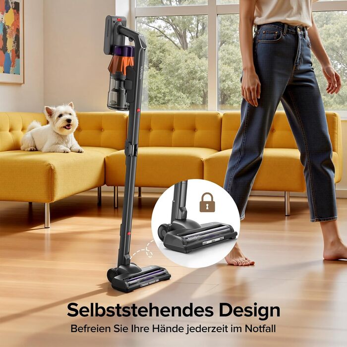 Бездротовий акумуляторний пилосос Lubluelu 600W, 55kPa, 7-ступенева фільтрація, для тварин, твердих поверхонь та килимів, сіро-фіолетовий