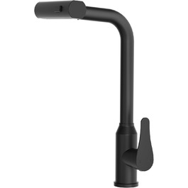 Кухонний змішувач водопровідний висувний з душем, 3 режими, 360° поворот, чорний, нержавіюча сталь