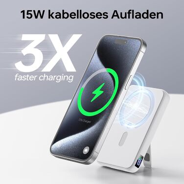 Пауербанк MagSafe 12000mAh з бездротовою зарядкою для iPhone, PD 22.5W, USB-A вихід, LED-дисплей, Type-C вхід/вихід, білий