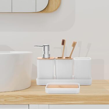 Набір аксесуарів для ванної кімнати FEILANDUO, 5 шт: дозатор для мила, мильниця, тримач для зубних щіток, стакан для води, піднос для косметики, Бохо, сучасний дизайн (білий)