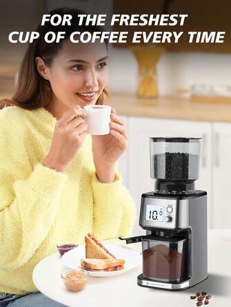 Електрична кавомолка Homtone для еспресо та френч-прес, 51 ступінь помолу, нержавіюча сталь, LCD-дисплей, 165W
