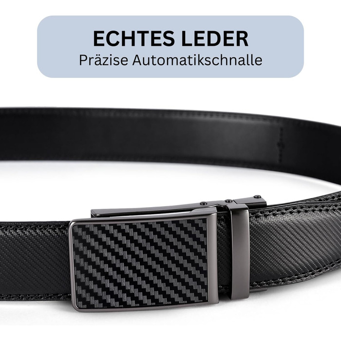 Чоловічий шкіряний ремінь Frentree з автоматичною пряжкою, 35 мм, без отворів, регульований (125 см, обхват талії 91-106 см)