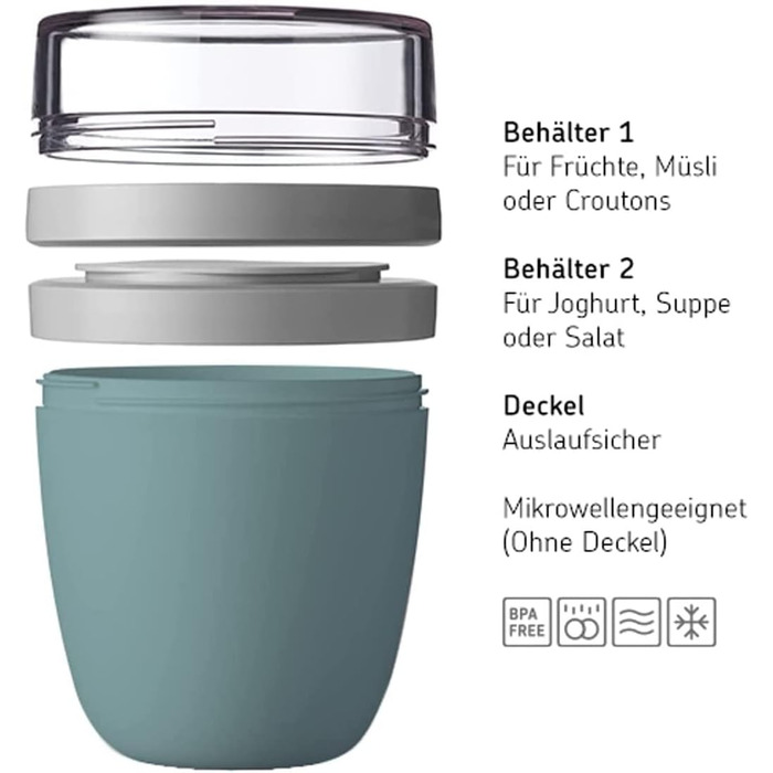 Mepal | Lunchpot Ellipse Mixed Mini | Vivid Lilac + Nordic Black | To-go muesli cup | Partition for yogurt & muesli | 300 ml + 120 ml | Suitable for freezer, microwave & dishwasher