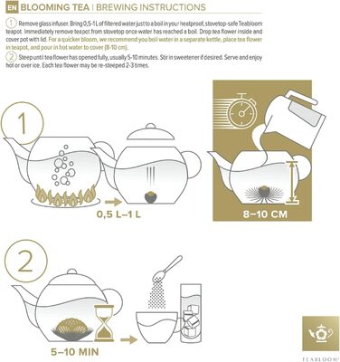 Скляний чайник Teabloom 1,2 л з фільтром, термостійкий, для чаю, для мікрохвильовки, 2 чайні квітки в комплекті