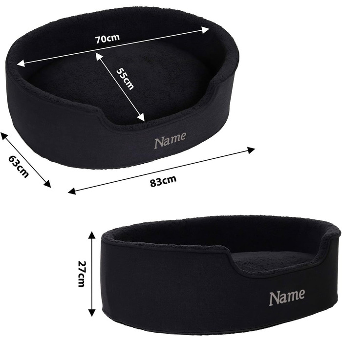 Lionto Dog Bed with Reversible Cushion and Washable Cover, Stable Dog Basket with Anti-Slip Dots, 92x72 cm, Cozy Pet Bed for Dogs and Cats with Plush, (Black, L 83 x W 63 x H 27 cm (with name tag))