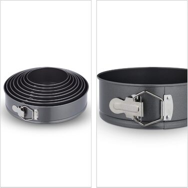 Набір форм для випічки Relaxdays, 8 шт., діаметр 14-28 см, нержавіюча сталь, антипригарне покриття, антрацит