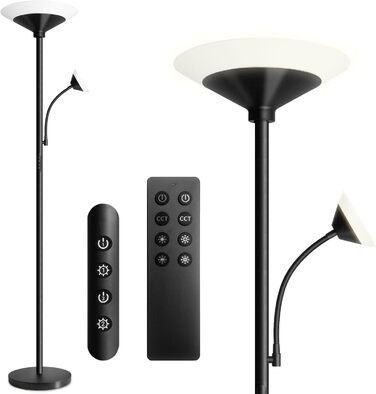 Стельова лампа BBHome для вітальні з LED-підсвіткою 27W та лампою для читання 6W, диммування, керування пультом та сенсором, 3000K-6500K, колір сріблястий