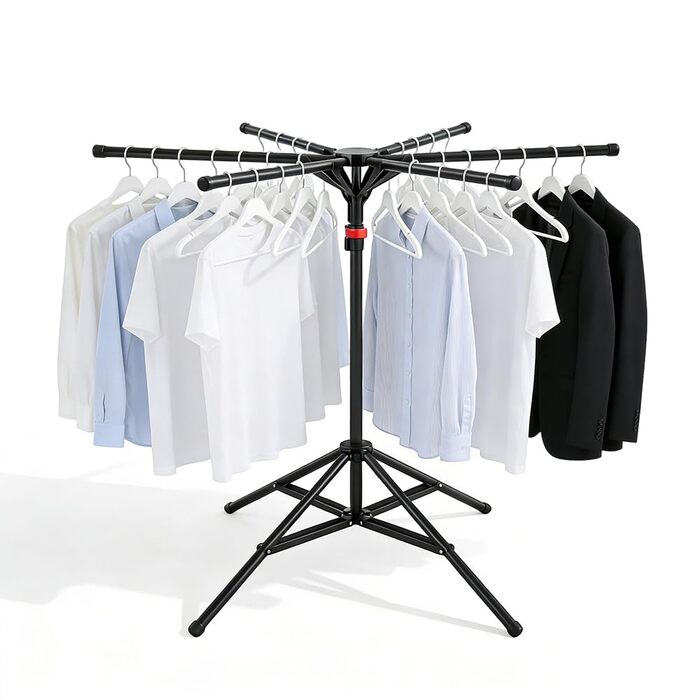 Сушарка для білизни Standtrockner Hoch Klappbar - розкладний стійкий тримач для одягу з 6 крилами, регульована висота 120-170 см, з вуглецевої сталі, для балкону, в приміщенні та на вулиці (чорний)