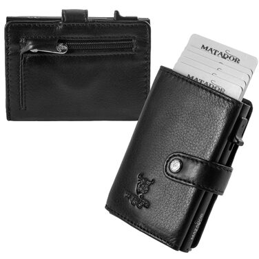 Гаманець Matador Slim Miami RFID захист – шкіряний картхолдер з механізмом висування карт, міні-гаманець чоловічий з монетником, Nappa чорний