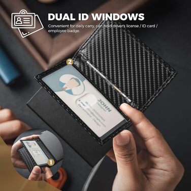 Кредитне портмоне VULKIT з двома віконцями для ID, RFID-захистом, автоматичний висувний механізм, шкіряне, чорний колір