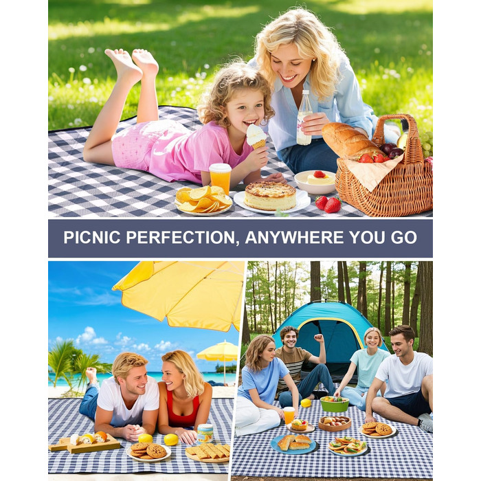 Плед для пікніка LIVEHITOP водонепроникний XXL (200x200 см, бежевий) для пляжу, кемпінгу, парку, BBQ