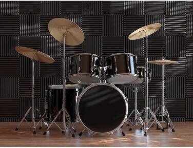 Акустичні пірамідні панелі JBER для звукоізоляції студії, вогнестійкий шумопоглинаючий поролон (12 шт), 30х30х2.5 см, чорний