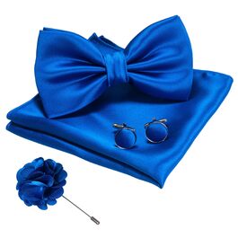 Метелик чоловічий JEMYGINS з шовку сатин, нагрудна хустинка та запонки (синій)