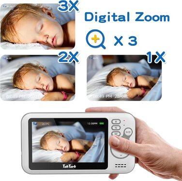 Відеоняня TakTark з камерою, 4.3 дюйма, монітор для дитини, аудіо та відео зв'язок, функція VOX, нічне бачення, цифровий зум, контроль температури, без шкідливого світла