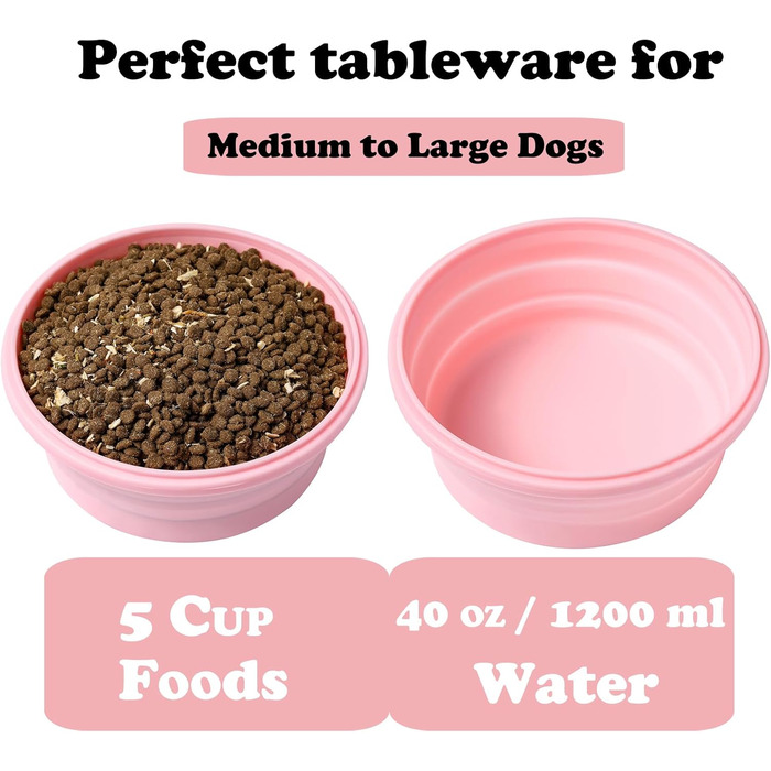 Складані годівниці для собак з кришкою, 2 шт., портативні дорожні годівниці для собак маленьких, середніх та великих порід, силікон, складані, для собак/кішок на вулиці, годівниці для корму/води для кемпінгу (XL, рожевий)