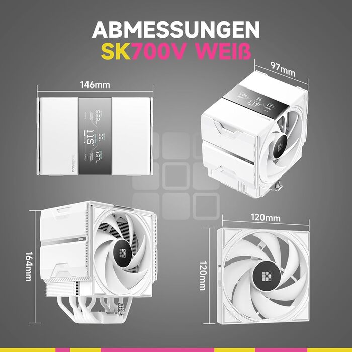 Система охолодження CPU Sudokoo SK700V AM5 з вентилятором 120 мм, дисплеєм, 7 heatpipes та гарантією 5 років