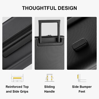 Чемодан-валіза LEVEL8, валіза на колесах, валіза для подорожей, жорсткий корпус, 4 колеса, ручна поклажа, TSA, 100% полікарбонат, мікро-діамантова текстура, великий (66см, 65л, чорний), темно-сірий, S (54x23.5x37см, 40л) з 6 шт.