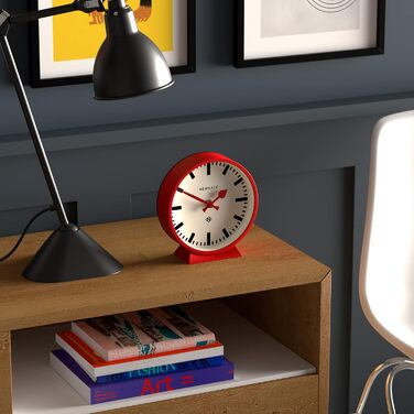 NEWGATE® M Mantel Clock for Fireplace Inserts, Silent, No Ticking, Modern Mantel Clock, Small Mantel Clock, Railroad Dial, Red