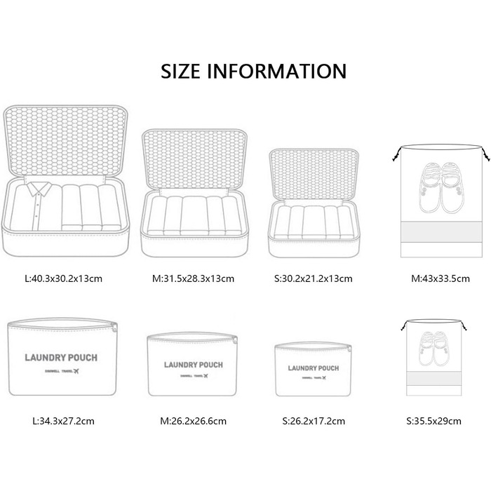 Органайзер для валізи Vicloon, 8-в-1: набір для подорожей, водонепроникні сумки для одягу, взуття, косметики (сірий)