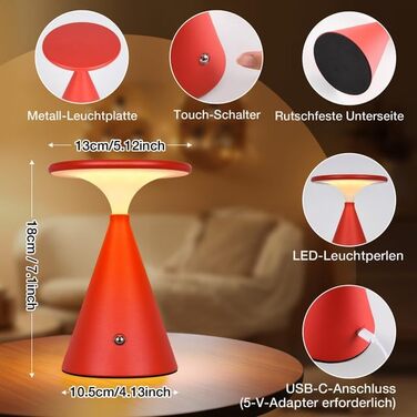 Настільна LED лампа акумуляторна бездротова, 4000mAh, димується, сенсорна, 3 кольори, для дому та вулиці, 2 в упаковці (Червона)