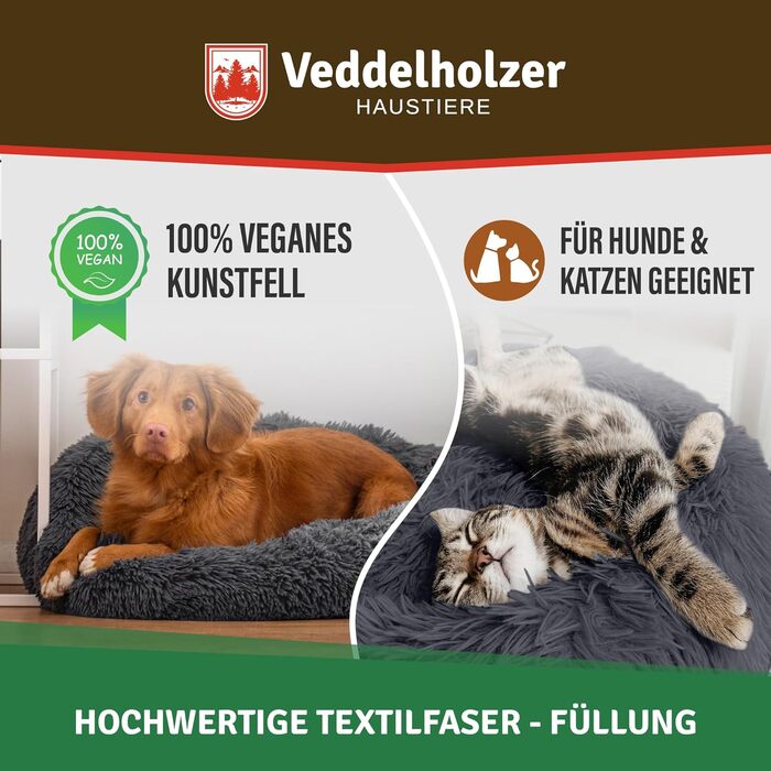 Ø 60 cm (S) Dog bed, cat bed, dog cushion, dog beds in multiple sizes, dog bed for large, medium, and small dogs, washable in light grey and dark grey for all dogs & cats (Ø 70 cm (M), Dark Grey)