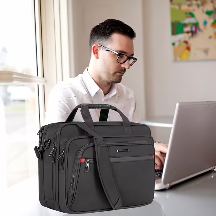 VANKEAN Laptop Bag for Men and Women, Fits up to 17.3-inch Laptop, Expandable Premium Laptop Briefcase, Water-Resistant Messenger Bag, Computer Bag for Business/School - Black