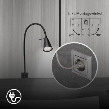 Світлодіодна настінна лампа Briloner з регульованим кріпленням, GU10 4.7W, 400lm, тепле біле світло, чорна. Лампа для читання, нічник, бра.