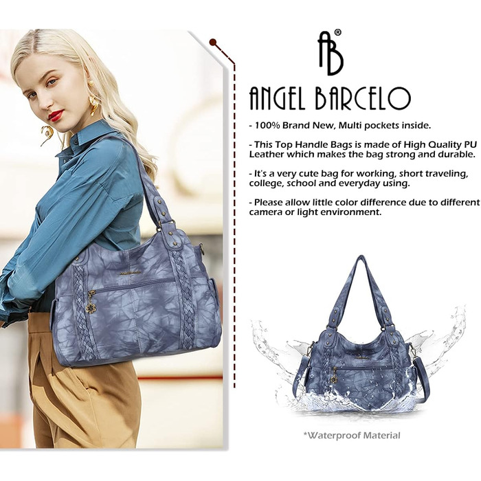 Стильна жіноча сумка-хобо Angel Barcelo Roomy Fashion з м'якої шкіри, синього кольору