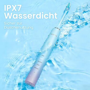Електрична зубна щітка YUNCHI C2 з 40000 VPM, звукова щітка для дорослих, зарядка USB-C, 55 днів роботи від акумулятора, 5 режимів чищення, таймер 2 хвилини, 8 насадок, дорожній футляр, чорний (Ycyc-y7 Blue)