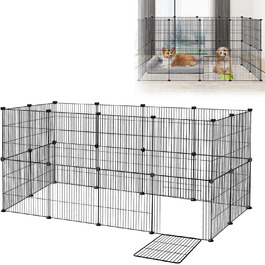 Клітка для кроликів та інших дрібних тварин Froadp 142x72x36 см з металу, 12-секційна з дверцятами, для морських свинок, хом'яків, їжаків, цуценят (чорна)