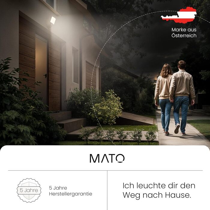 MATO® LED Floodlight with Motion Sensor Outdoor - 30W Wall Outdoor Light with Motion Sensor - 3000K Warm White, IP65, White - Outdoor Lamp with Motion Sensor, Outdoor Floodlight, Wall Floodlight, Wall Light