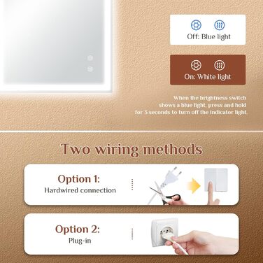 Дзеркало для ванної кімнати Clevich з підсвічуванням 70x50 см, LED, 3 кольори світла, регулювання яскравості, захист від вибуху, сенсорне керування, пам'ять, антизапар, для ванної кімнати