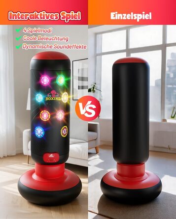 Інтерактивна дитяча боксерська груша з підсвіткою та звуком, надувна, з рукавичками, для хлопчиків 6-12 років, червона