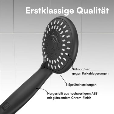 Насадка для душу H&S з високим тиском води - душова лійка з 5 режимами, хром, чорний