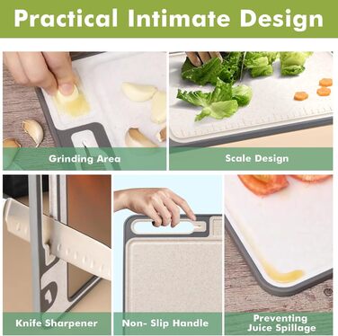 Ніжне велике обрізне дошка XIAPIA з нержавіючої сталі 304 та пластику з точилкою для ножів, 44x30x2,6 см, з соковидавом та лінійкою, антибактеріальне, без BPA