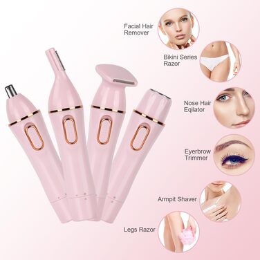 Електричний жіночий тример ACWOO 4-в-1 для обличчя, носа, під пахвами, в зоні бікіні та інтимній зоні, USB-зарядка (F-світлороже)