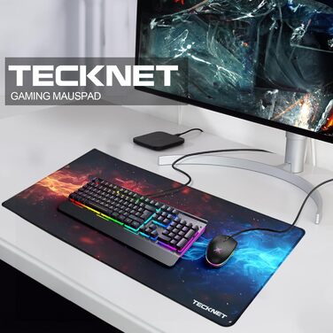 TECKNET XXL килимок для миші Speed Gaming, 900x400 мм, чорний, для геймерів, вологостійкий, з покращеною поверхнею для точності та швидкості, антиковзаюча гумова основа (дизайн 