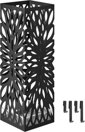 Стійка для парасоль та трекінгових палиць SONGMICS, чорна, металева, з піддоном, 4 гачки, 49H см