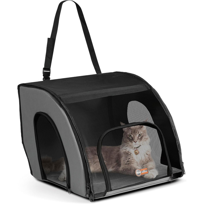 Транспортувальна сумка для тварин K&H PET Products, переноска для собак та котів, сіра/чорна, розмір L (43x41x38 см)