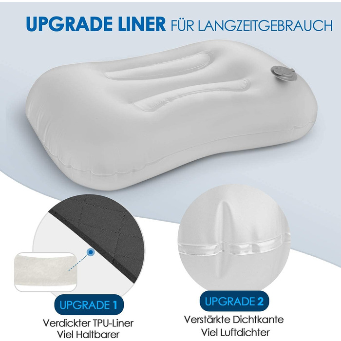 Надувна подушка для кемпінгу та подорожей HIKENTURE з знімним чохлом, ергономічна подушка для голови, комфортна подушка для шиї для подорожей/відпочинку на природі (Чорний)