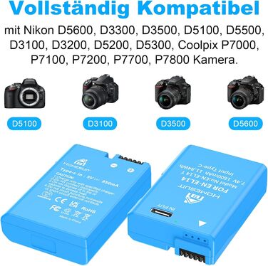 Акумулятор EN-EL14 1300mAh для Nikon + USB LED зарядний пристрій (2 шт.)