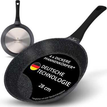 Сковорода Zwieger 28 см з антипригарним покриттям – сковорода з алюмінієвого лиття, з нержавіючою сталлю по всій поверхні, підходить для всіх типів плит (включно з індукцією), без PFOA та PFOS