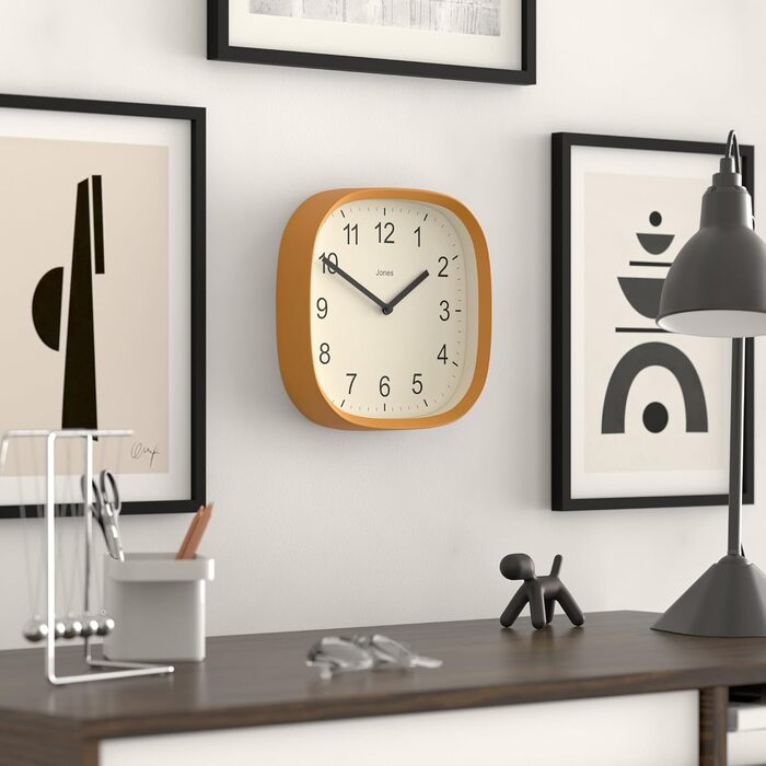 JONES CLOCKS Square Retro Wall Clock made of high-quality acrylic, 'Sprite' in Mint 25 x 25 x 5 cm (Yellow)