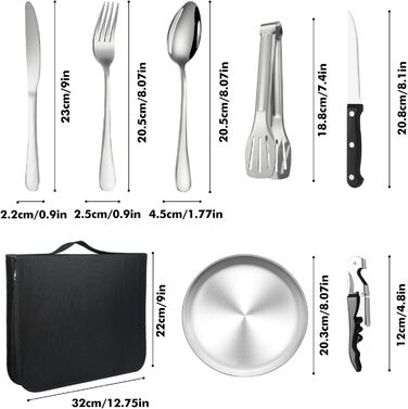 Набір столових приборів для кемпінгу на 4 особи, 20 предметів: набір виделок та столових приборів для пікніка, портабельне посуд, столові прибори з нержавіючої сталі з органайзером, багаторазовий, довговічний