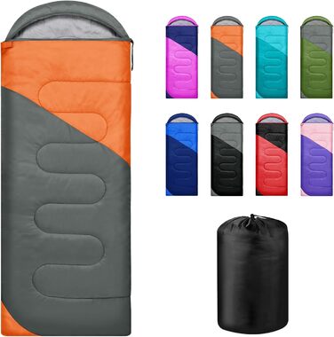 Yarmiene 3-4 Season Sleeping Bag - Adult & Kids Outdoor Sleeping Bag, Rectangular, Warm & Portable for Camping & Hiking (Gray & Orange)