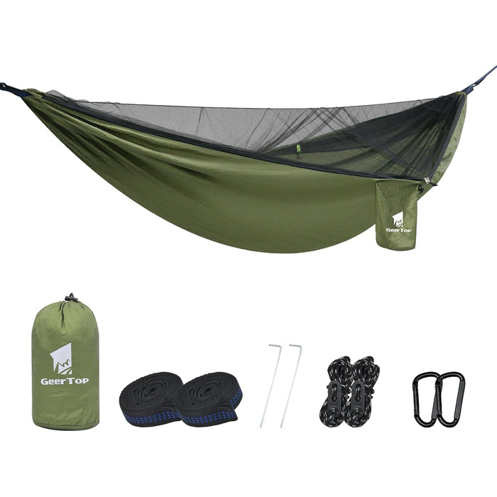 Гамак GEERTOP з москітною сіткою, 300 кг вантажопідйомність, для кемпінгу, походів, виживання, подорожей, саду