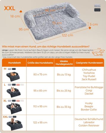 Ліжко для собак Feandrea FluffyHug, плюшеве, XXL, 122 x 95 x 18 см, Ombré Grey, для великих собак