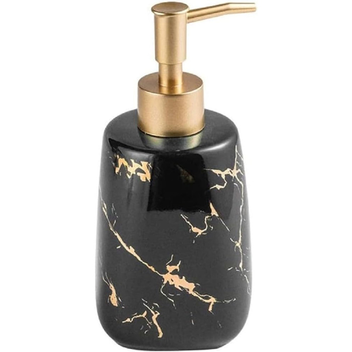 Керамічний дозатор для мила FülleMore 350 мл, наповнюваний, золото, мармур, зелений/чорний